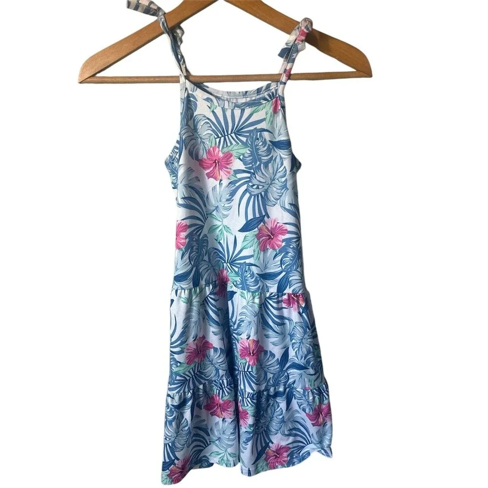 Tommy Bahama Girls Floral  Sleeveless Shift Dress Pink & Blue Size 7 Summer
